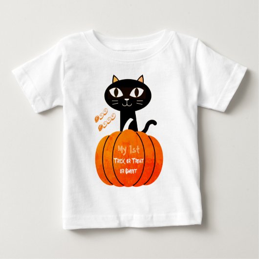 ホワイトブラックハロウィーントリックまたは猫かぼちゃを治療 ベビーTシャツ (正面)