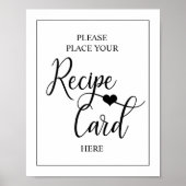 ホワイトブラックハートブライダルシャワーレシピ標識 ポスター (正面)