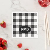 ホワイトブラックバッファロープレイドモノグラムイニシャル スタンダードカクテルナプキン (インサイチュ)