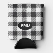 ホワイトブラックバッファロープレイドモノグラムイニシャル 缶クーラー (正面)