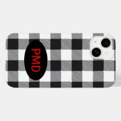 ホワイトブラックバッファロープレイドモノグラムパーソナライズされた Case-Mate iPhoneケース (裏面 (横))