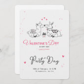 ホワイトブラックピンクミニマリストかわいいバレンタインデー 招待状 (正面/裏面)