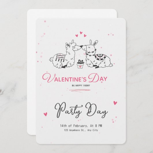 ホワイトブラックピンクミニマリストかわいいバレンタインデー 招待状 (正面/裏面)