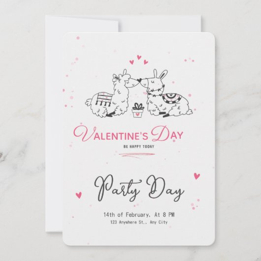 ホワイトブラックピンクミニマリストかわいいバレンタインデー 招待状 (正面)