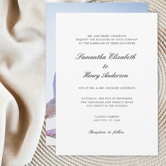 ホワイトブラックフォト結婚式招待状 招待状