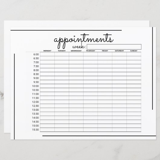 ホワイトブラックフレームスクリプトロゴアポイントメント集計表 (正面/裏面)