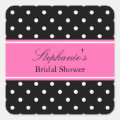 ホワイトブラックホットピンク水玉模様ブライダルシャワー スクエアシール (正面)