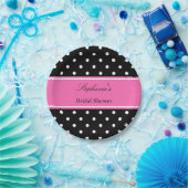 ホワイトブラックホットピンク水玉模様ブライダルシャワー ペーパープレート (パーティー)