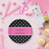 ホワイトブラックホットピンク水玉模様ブライダルシャワー ペーパープレート (パーティー)