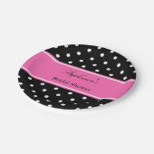 ホワイトブラックホットピンク水玉模様ブライダルシャワー ペーパープレート (アングル)