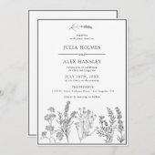 ホワイトブラックボタニカル結婚式招待状 招待状 (正面/裏面)