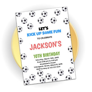 ホワイトブラックボールサッカー誕生日招待状 招待状