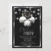 ホワイトブラックボールスノーフレーク会社クリスマス 招待状 (正面)