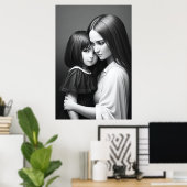 ホワイトブラックポートレートマザーと娘 | AI Art ポスター (ホームオフィス)