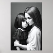 ホワイトブラックポートレートマザーと娘 | AI Art ポスター (正面)