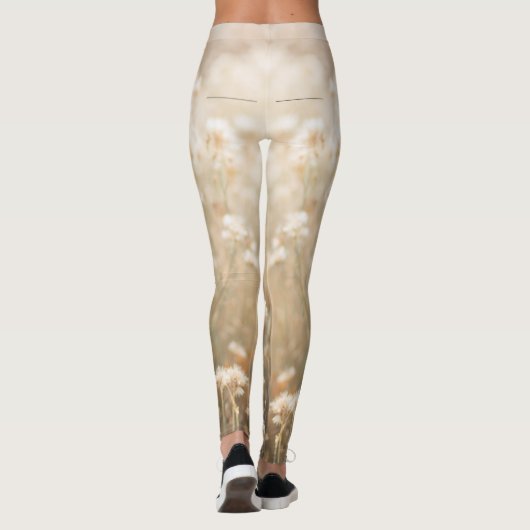 ホワイトブラックミニマリストフラワーフィールドセルフ気に レギンス (裏面)