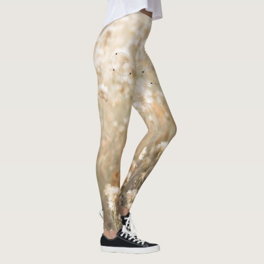 ホワイトブラックミニマリストフラワーフィールドセルフ気に レギンス (右)