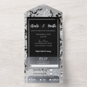 ホワイトブラックモダングミニマル結婚フローラ オールインワン招待状 (内側)