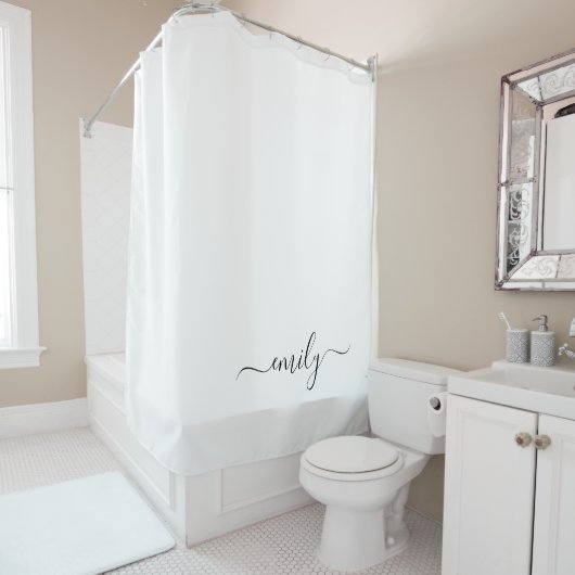 ホワイトブラックモダンスクリプトモノグラム名 シャワーカーテン (インサイチュ)