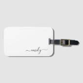 ホワイトブラックモダンスクリプトモノグラム名 ラゲッジタグ (正面横)