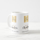 ホワイトブラックモノグラムの名前ビジネスロゴ コーヒーマグカップ (正面左)