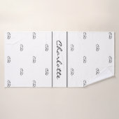 ホワイトブラックモノグラムイニシャルパターン名スクリプト バスタオル (バスタオル)