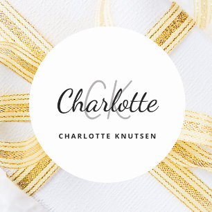 ホワイトブラックモノグラムイニシャルミニマル版スクリプト ラウンドシール