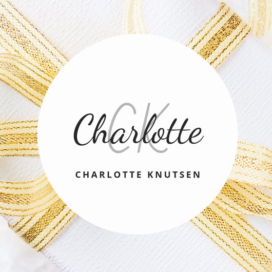 ホワイトブラックモノグラムイニシャルミニマル版スクリプト ラウンドシール