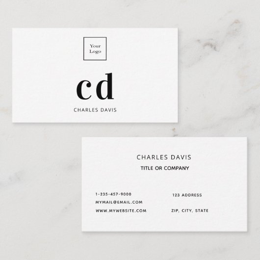 ホワイトブラックモノグラムイニシャルロゴ 名刺 (正面/裏面)