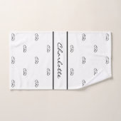 ホワイトブラックモノグラムイニシャル名スクリプト ハンドタオル (ハンドタオル)