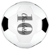 ホワイトブラックモノグラムイニシャル名番号 サッカーボール (回転)