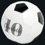 ホワイトブラックモノグラムイニシャル名番号 サッカーボール<br><div class="desc">白いスタイリッシュ背景と黒い色の文字。名前とプレイヤー番号をカスタマイズして追加する。あなたのモノグラムイニシャルは背景パターンとして。</div>
