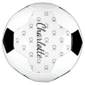 ホワイトブラックモノグラムイニシャル名 サッカーボール (回転)