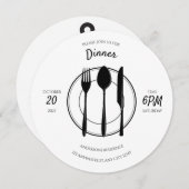 ホワイトブラックラウンドディナー招待状 招待状 (正面/裏面)