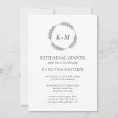 ホワイトブラックリースモノグラムリハーサルディナー 招待状 (正面)