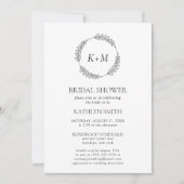 ホワイトブラックリーフリースモノグラムブライダルシャワー 招待状 (正面)