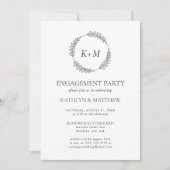 ホワイトブラックリーフリースモノグラム婚約パーティ 招待状 (正面)