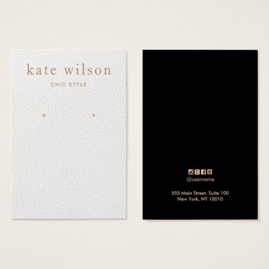 ホワイトブラックレザー(イメージ)イヤリングディスプレイカード (正面&裏面)