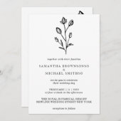 ホワイトブラックレタリング花花束植物学 招待状 (正面/裏面)