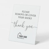 ホワイトブラックロゴ不動産仲介業者靴を取り除く 台座サイン (正面)