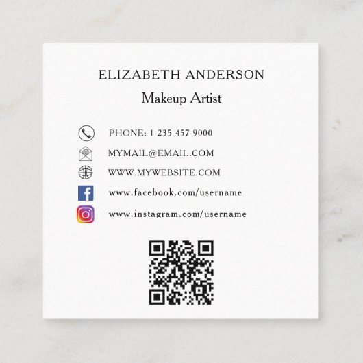 ホワイトブラックロゴQRコードソーシャルメディア スクエア名刺 (裏面)