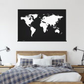 ホワイトブラックワールドマップ キャンバスプリント (インサイチュ (寝室))