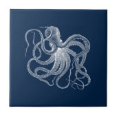 ホワイトブラックヴィンテージ航海のタコ タイル (正面)