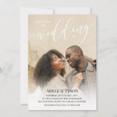 ホワイトブラック入会Usフォトダブル結婚サイド 招待状 (正面)