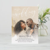ホワイトブラック入会Usフォトダブル結婚サイド 招待状 (スタンド正面)