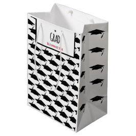 ホワイトブラック卒業卒業グラッドキャップスカスタム ミディアムペーパーバッグ