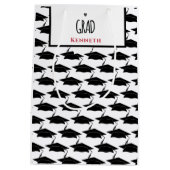 ホワイトブラック卒業卒業グラッドキャップスカスタム ミディアムペーパーバッグ (裏面)