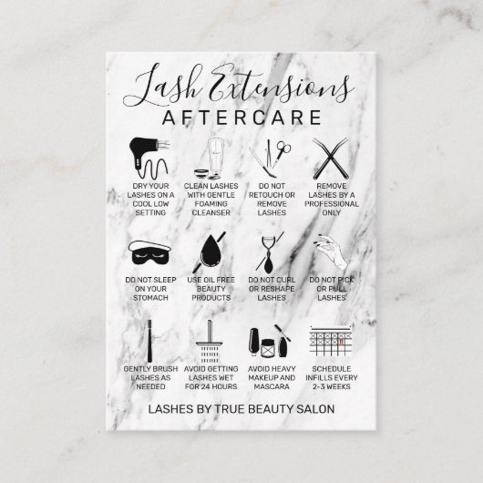 ホワイトブラック大理石ラッシュエクステンションアフターケアアイコン 名刺 (正面)