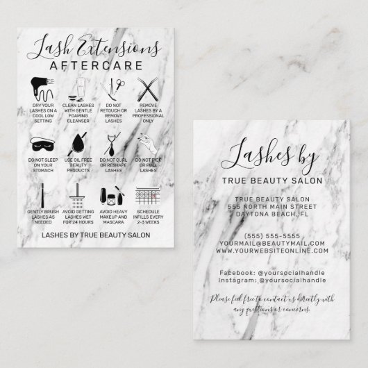 ホワイトブラック大理石ラッシュエクステンションアフターケアアイコン 名刺 (正面/裏面)