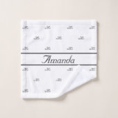 ホワイトブラック対モノグラムのパターン名スクリプト バスタオルセット (ウォッシュタオル)